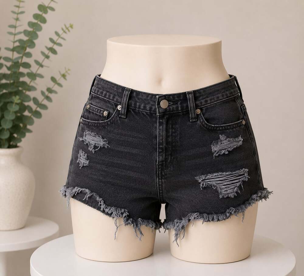 American Eagle Outfitters Women's Black Denim Ripped Frayed Hem Shorts Size 0